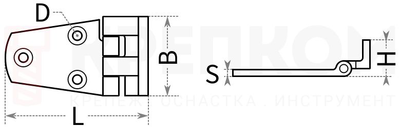 етля дверная угловая 8237 - схема, чертеж