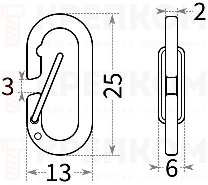 Набор карабинов Nite Ize MicroLink Stainless KL-11-4R3 - схема, чертеж