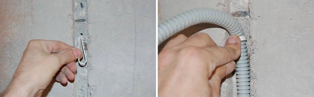 Закрепление кабеля в штробе с помощью дюбель-хомута "ёлочка" - изображение