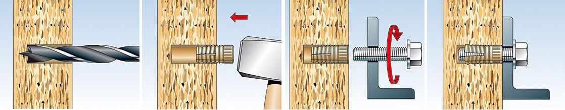 Дюбель латунный fischer PA4 - монтаж