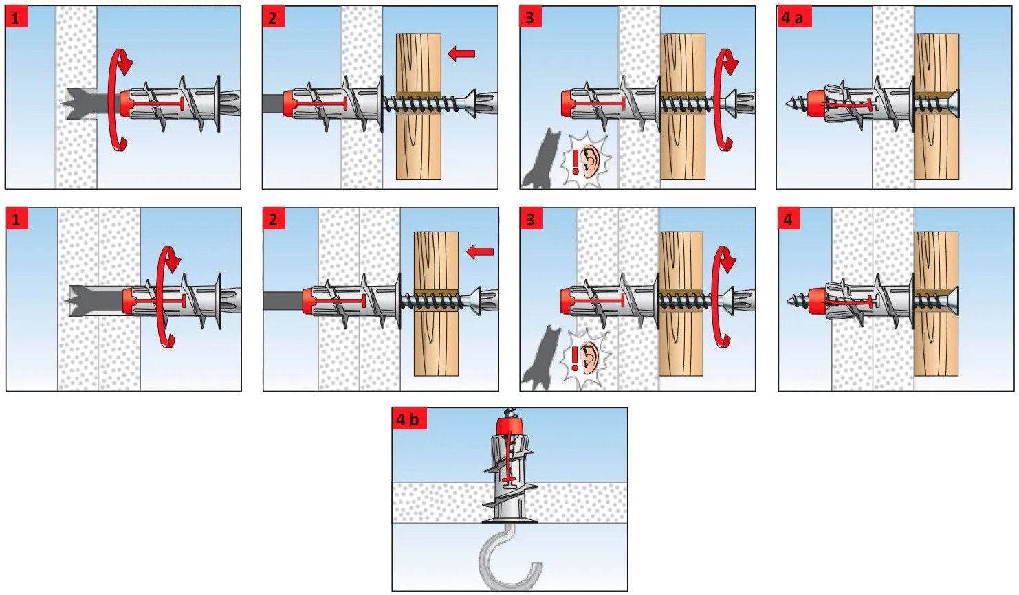 Установка дюбеля Fischer DUOBLADE - коллаж