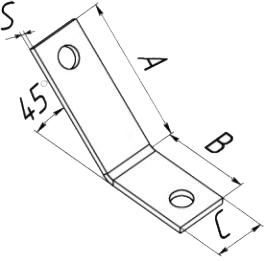 Крепежный уголок под углом 135° 78x50x30x5 мм схема