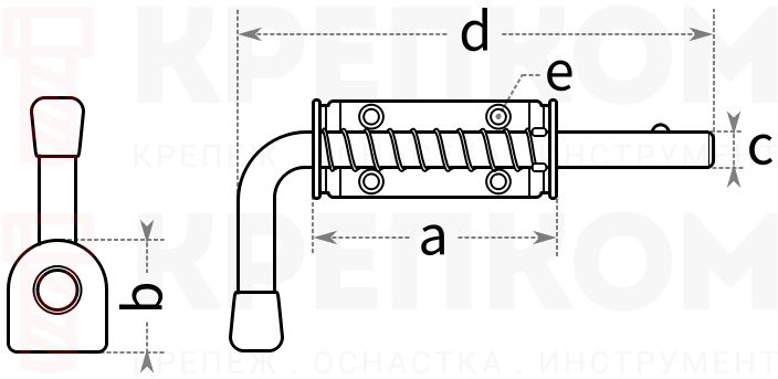 Дверная накладная задвижка с пружиной - схема, чертеж