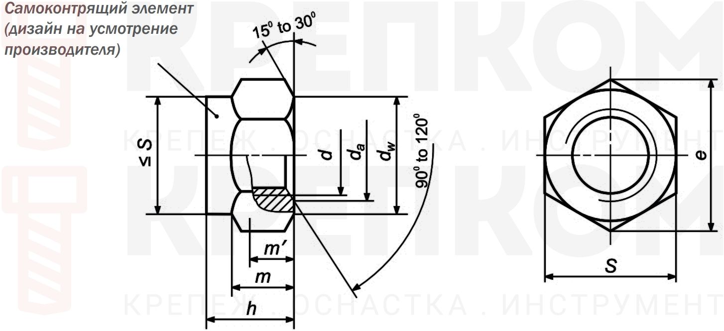 Гайка DIN 982 - схема, чертеж