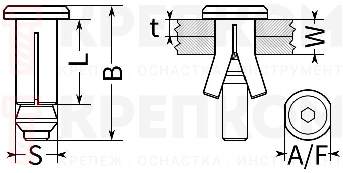 Lindapter Hollo-Bolt Countersunk HBCSK 82031 - размеры и монтаж