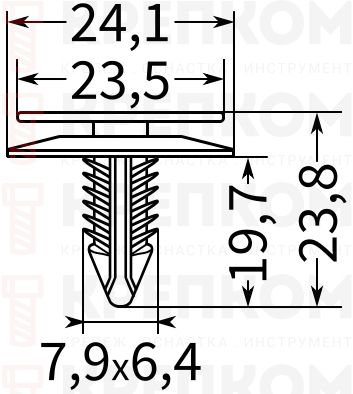 Клипса автомобильная нажимная 0131 - схема, чертеж