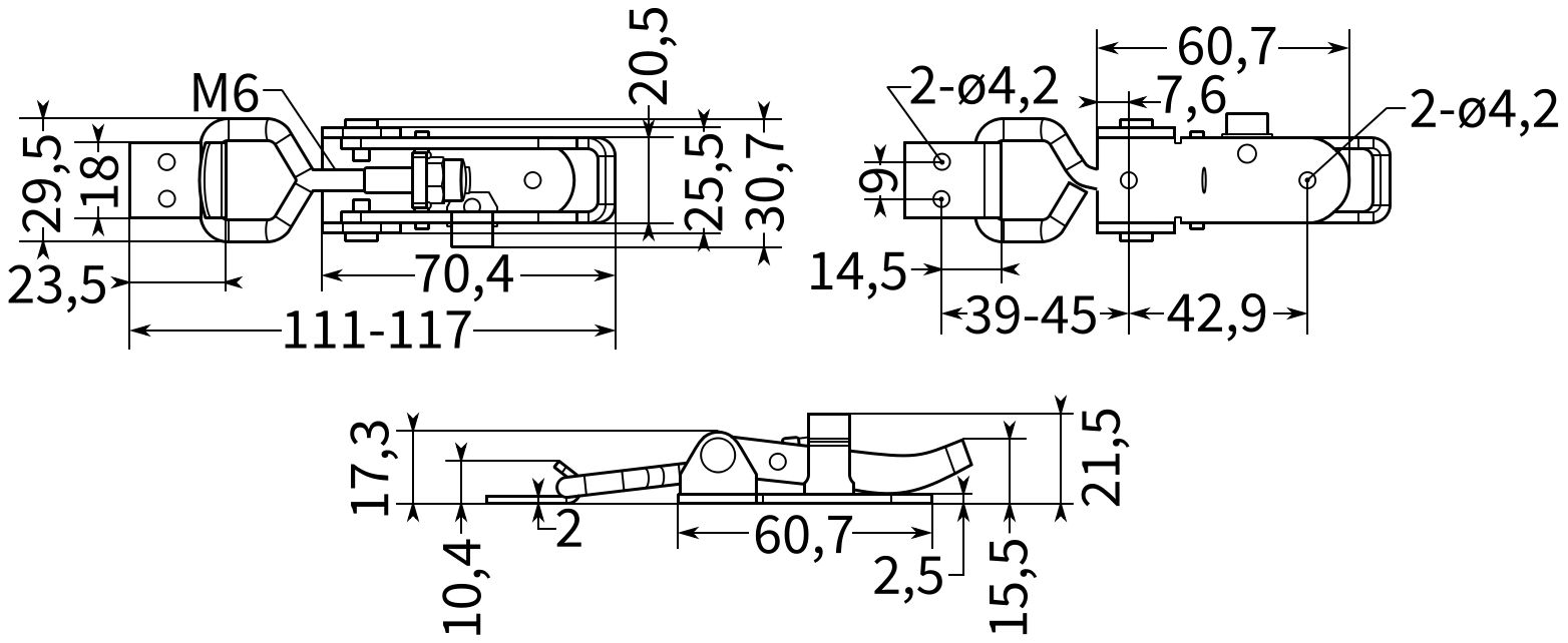 Замок регулируемый натяжной 5118C - размеры, чертеж