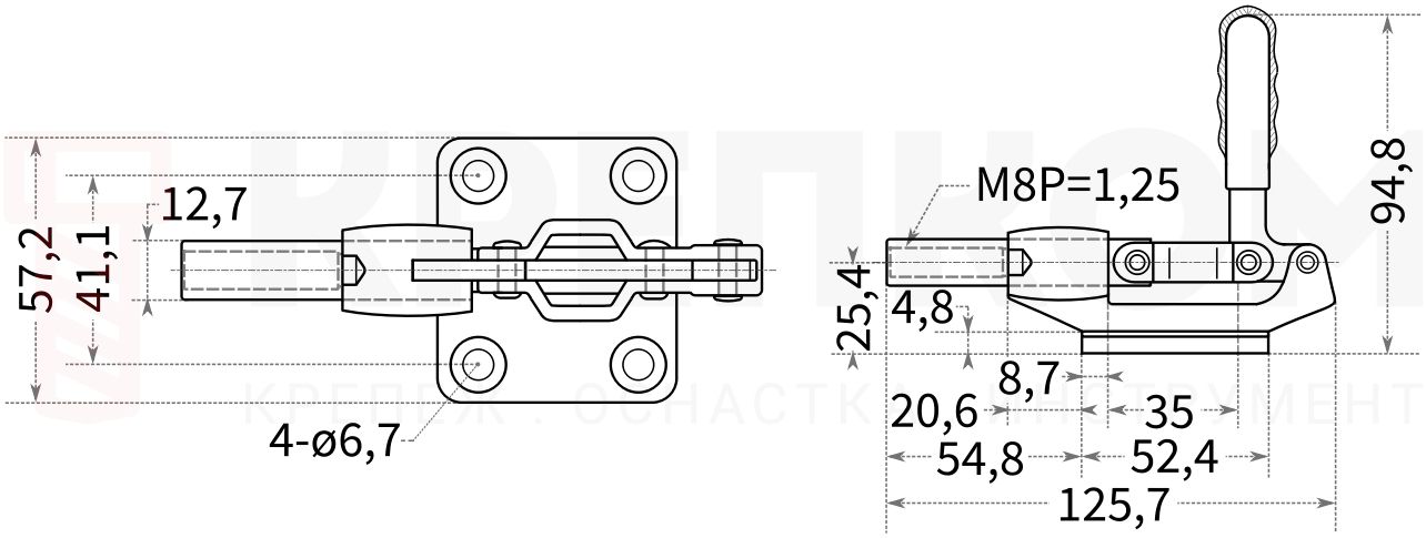 Зажим плунжерный L=126 мм (416-D) - схема, размеры