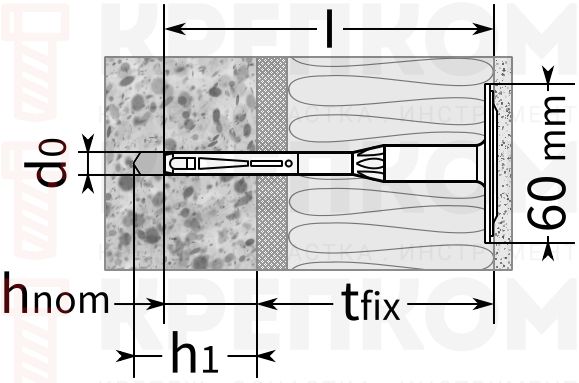  Дюбель для термоизоляции с пластиковым гвоздем - схема, чертеж