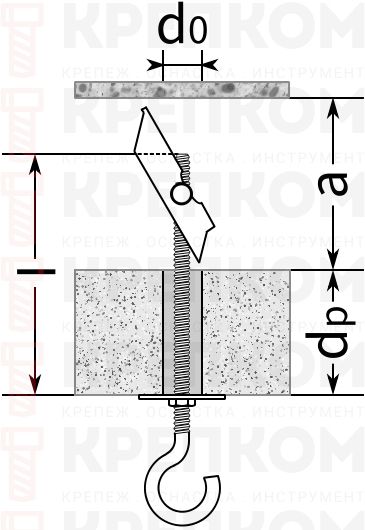 Дюбель пружинный с крюком - схема, чертеж
