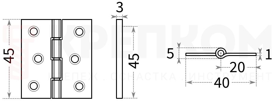 Петля дверная для сундуков и люков Domax ZS 45 - схема, чертеж
