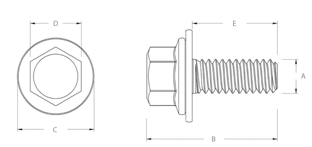 Болт шестигранный М6х1х12 мм многоцелевой с шайбой и фланцем SN-10007 - схема, чертеж