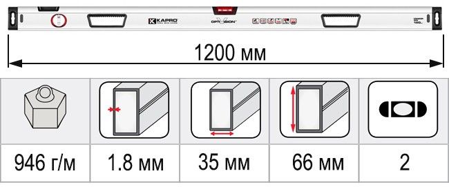 Размеры уровень строительный 1200 мм KAPRO CONDOR 905-40-120