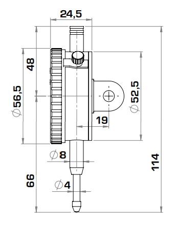 Индикатор часового типа ИЧ-10 0-10 мм 0,01 мм с ушком DIN878 Kinex - чертеж