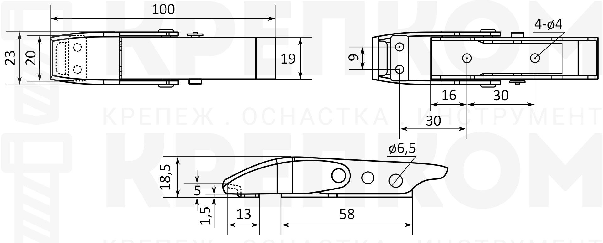 Защелка с блокировочным механизмом L=100 B210C-4 схема с размерами