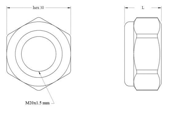 Гайка М20х1,5х17 мм - чертеж, схема