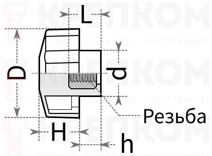Барашек пластиковый D 50, 60 с глухой резьбой - схема