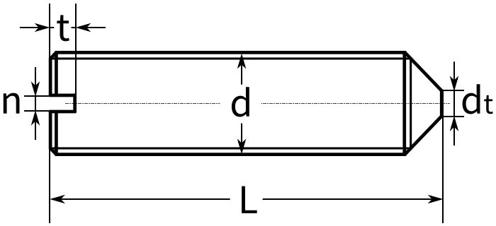 Винт установочный с коническим концом DIN 553 (ISO 7434) - схема, чертеж