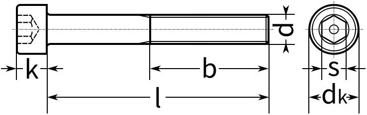 Винт (болт) с внутренним шестигранником DIN 912 ISO 4762 - чертеж, схема, Hexagon socket head cap screws