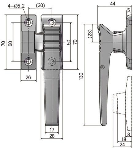 Ручка-защелка дверная L=130 N13C-3 - размеры, схема