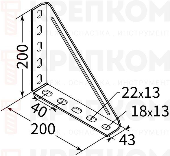 Угол усиленный 200х200 38-41 4F10 TERMOCLIP - схема, чертеж