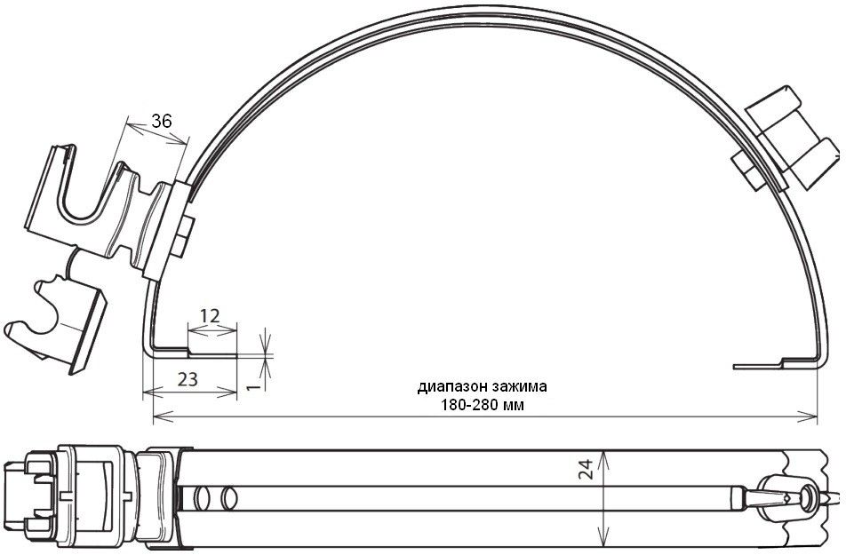 Регулируемые держатели с DEHNsnap, L=180-280 мм, h=36 мм, Rd=8 мм арт. 204129, схема