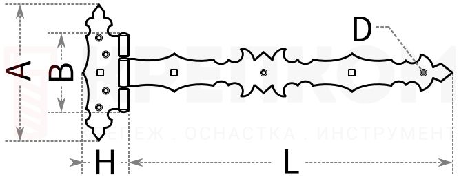 Петля декоративная воротная Domax ZBD - схема, чертеж