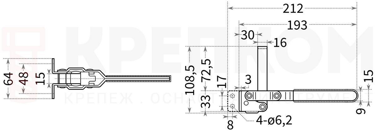 Прижим рычажный вертикальный L=109 мм (22523) - схема