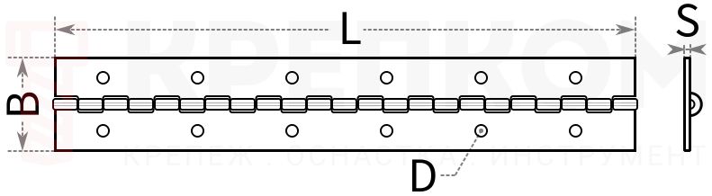 Рояльная петля L44 - чертеж, схема