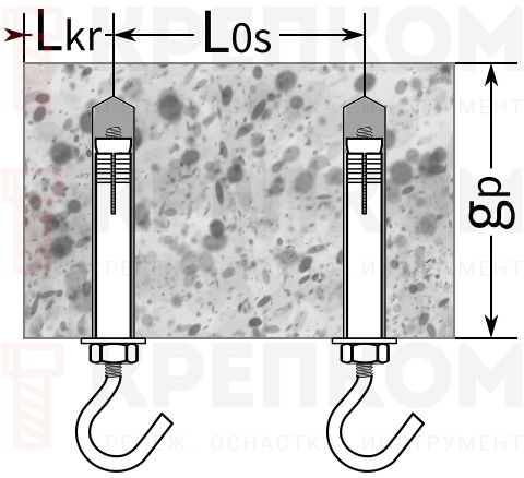 Распорный стальной анкер с потолочным крюком LHS - монтаж