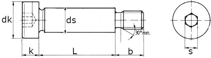 Винт с утолщенным стержнем и внутренним шестигранником DIN 9841 (ISO 7379) f9, класс прочности 12.9-схема