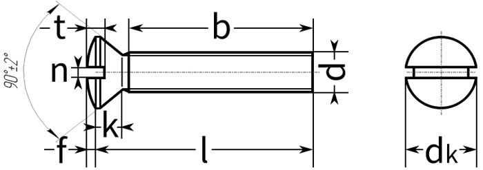 Винт с полупотайной головкой и прямым шлицем DIN 964 (ISO 2010)-схема