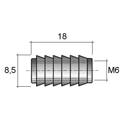 Футорка забивная D8, М6 Х 18, BU21/W - размеры