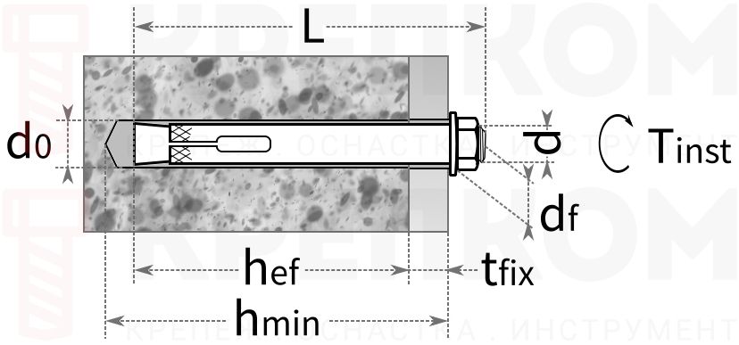 Анкер с гайкой LSI - чертеж, схема