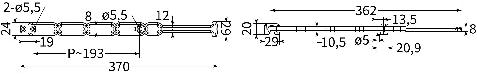 Замок-защелка гибкая B335 - схема