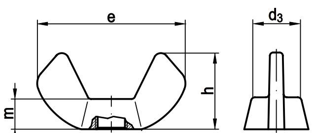 Гайка барашковая уменьшенная 88215, (американский тип) - схема