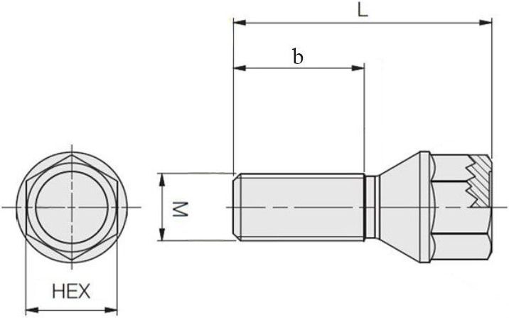 Болт колесный - чертеж, схема