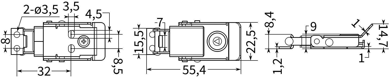 Замок-защелка с демпфером и блокировкой L=55 B42C-5 - схема с размерами