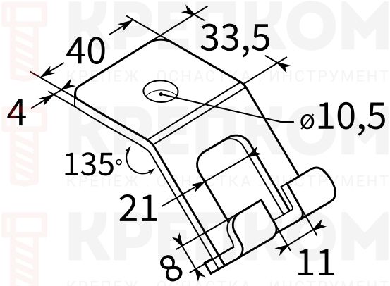 Скоба подвесная 45° 4F2 TERMOCLIP - схема, чертеж