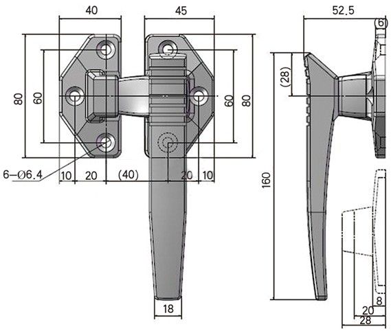 Ручка-защелка дверная L=160 N13C-2 - размеры, схема