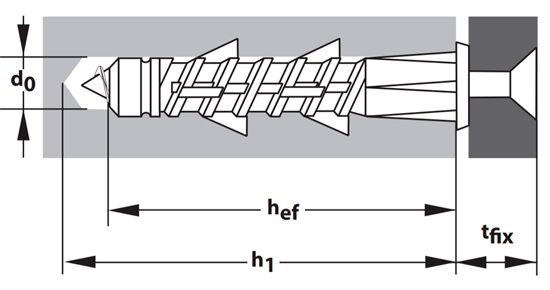 Дюбель TOX TFS универсальный - схема, чертеж