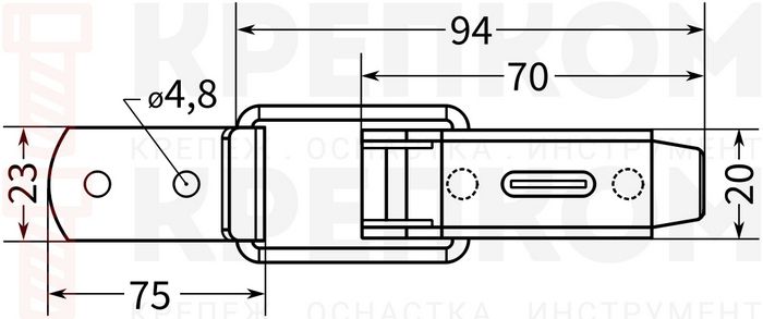 Замок-защелка лягушка с ушком L=95 мм B28-4 - схема, чертеж