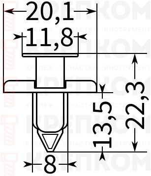 Клипса автомобильная нажимная с фиксатором 0156 - схема, чертеж