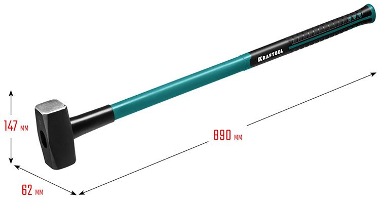 Кувалда 4 кг с удлиненной рукояткой Fiberglass Kraftool 2008-4 - размеры