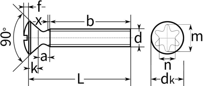 Схема винта со шлицом Torx по DIN 966