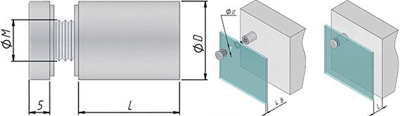 Крепление зеркала/стекла к стене с выносом, хром - схема