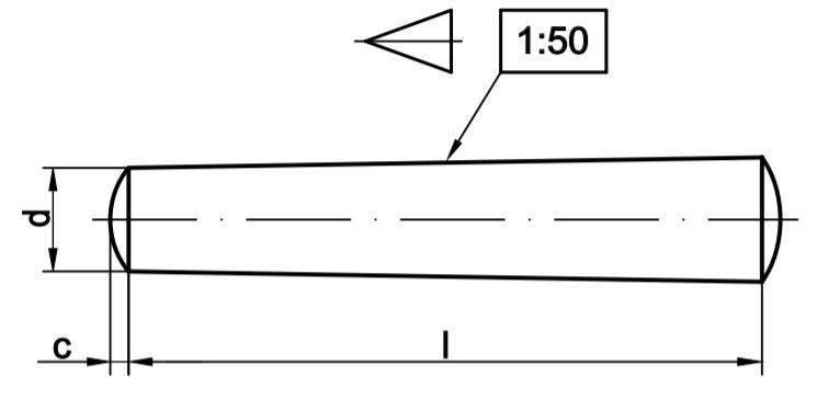 Штифт конический DIN 1, нержавеющая сталь А4 схема