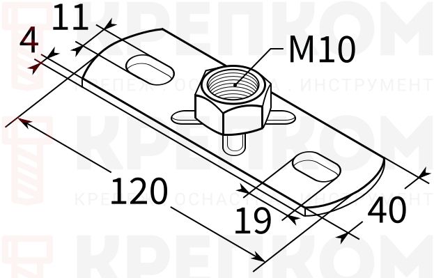 Пластина опорная для средних нагрузок 4F2 TERMOCLIP - схема, чертеж