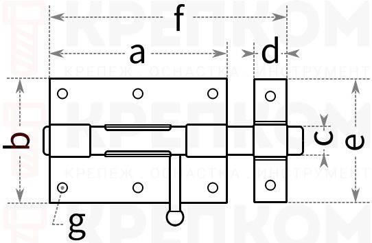 Дверной накладной шпингалет - схема, чертеж