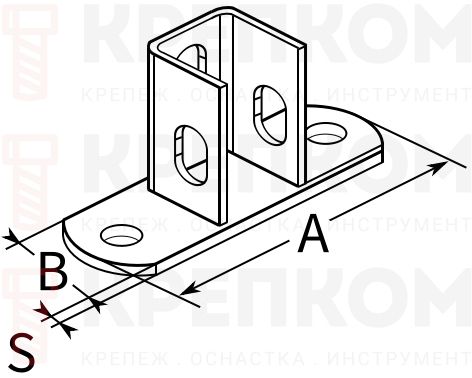 Основание потолочной стойки ПТ 120x40x4 под профиль 30x30x30 - схема, чертеж